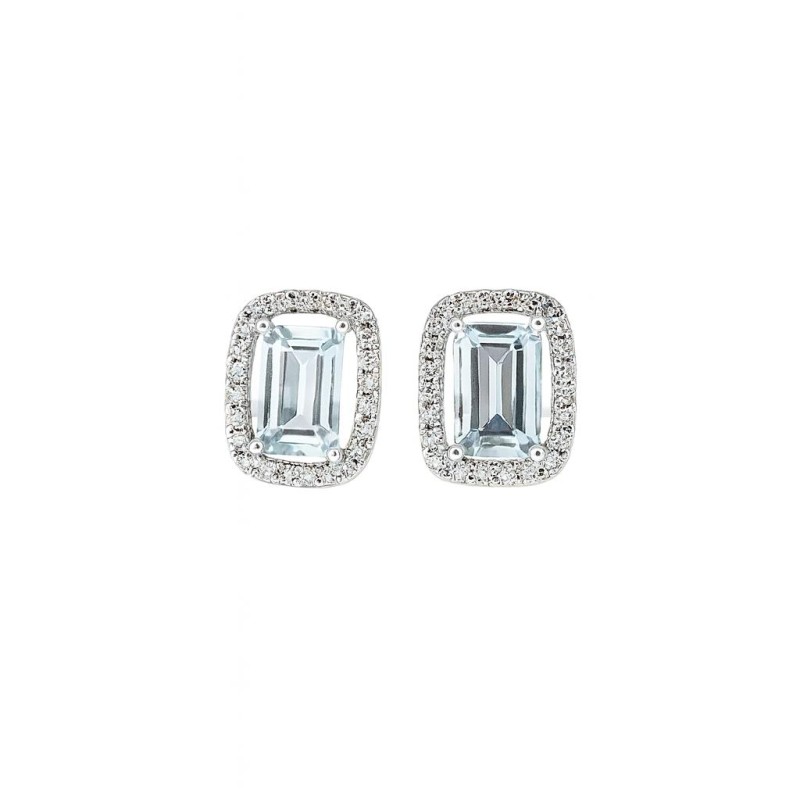 Aretes Cuadro Aguamarina Con Halo De Diamantes – Victoria Fine Jewelry