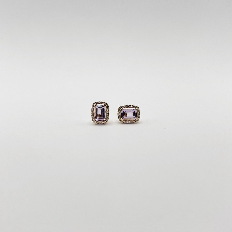 Aretes Cuadro Amatista Rosa Con Halo De Diamantes – Victoria Fine Jewelry