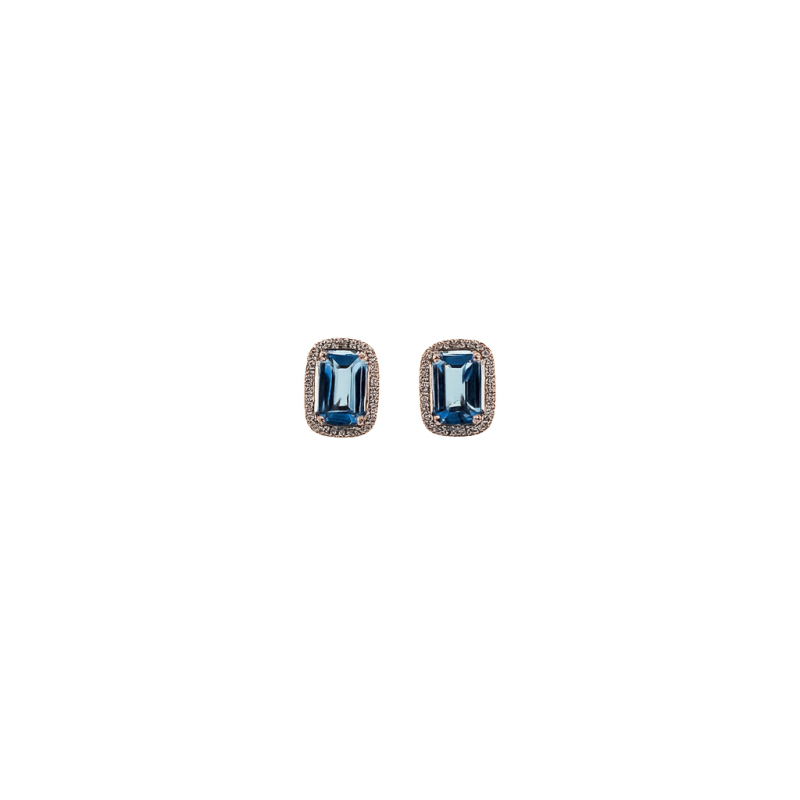 Aretes Cuadro Topacio London Blue Con Halo De Diamantes – Victoria Fine Jewelry