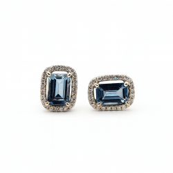 Aretes Cuadro Topacio London Blue Con Halo De Diamantes – Victoria Fine Jewelry