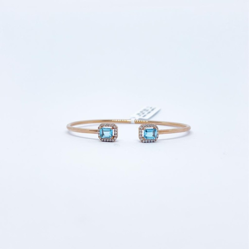 Brazalete Doble Cuadro Topacio Azul con Diamante – Victoria Fine Jewelry