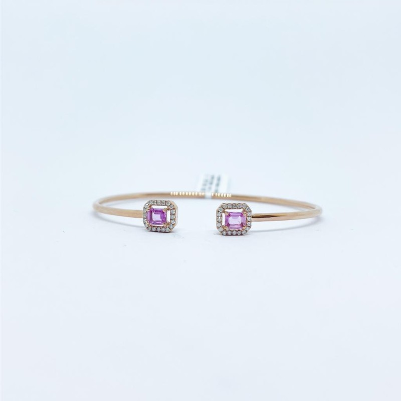 Brazalete Doble Cuadro Zafiro Rosa con Diamante – Victoria Fine Jewelry