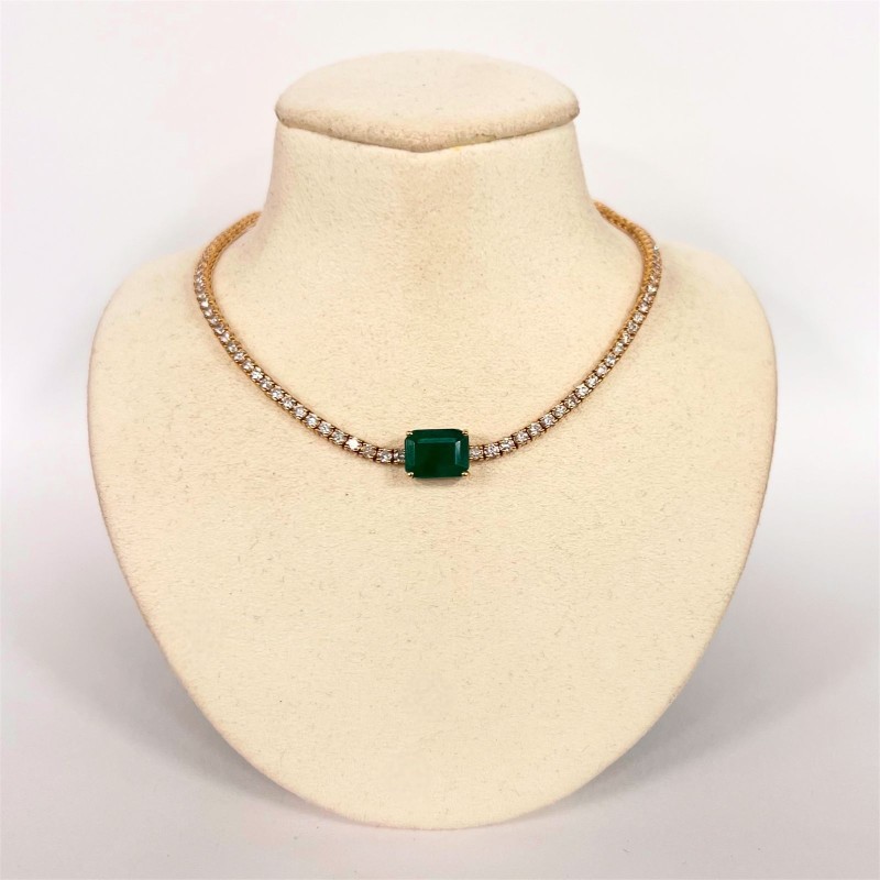 Choker De Diamantes Con Esmeralda Al Centro – Victoria Fine Jewelry