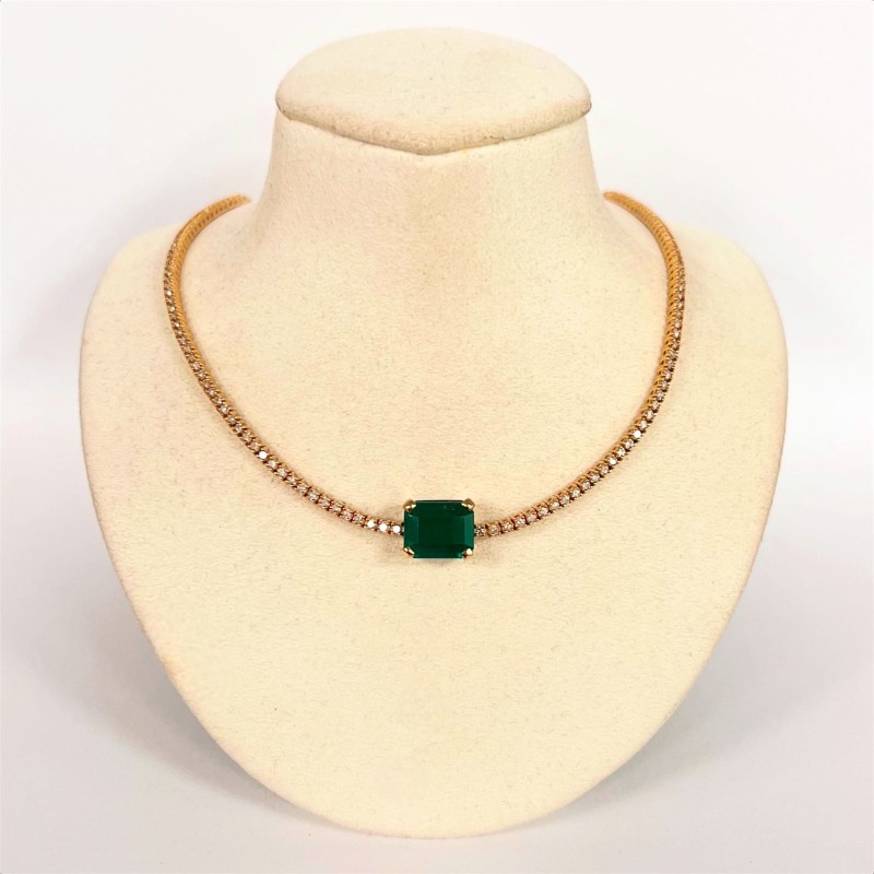 Choker De Diamantes Con Esmeralda Central – Victoria Fine Jewelry