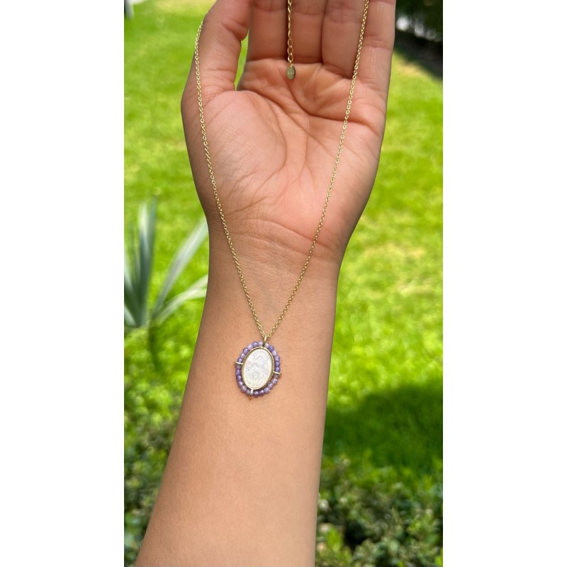 Cadena Con Dije Virgen Milagrosa y Amatista – Victoria Fine Jewelry