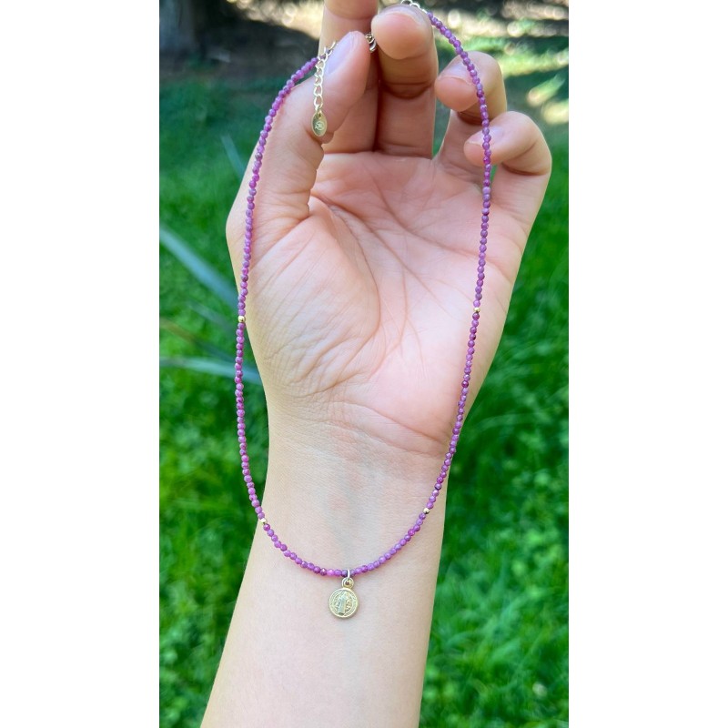 Collar De Rubí Con Dije San Benito – Victoria Fine Jewelry