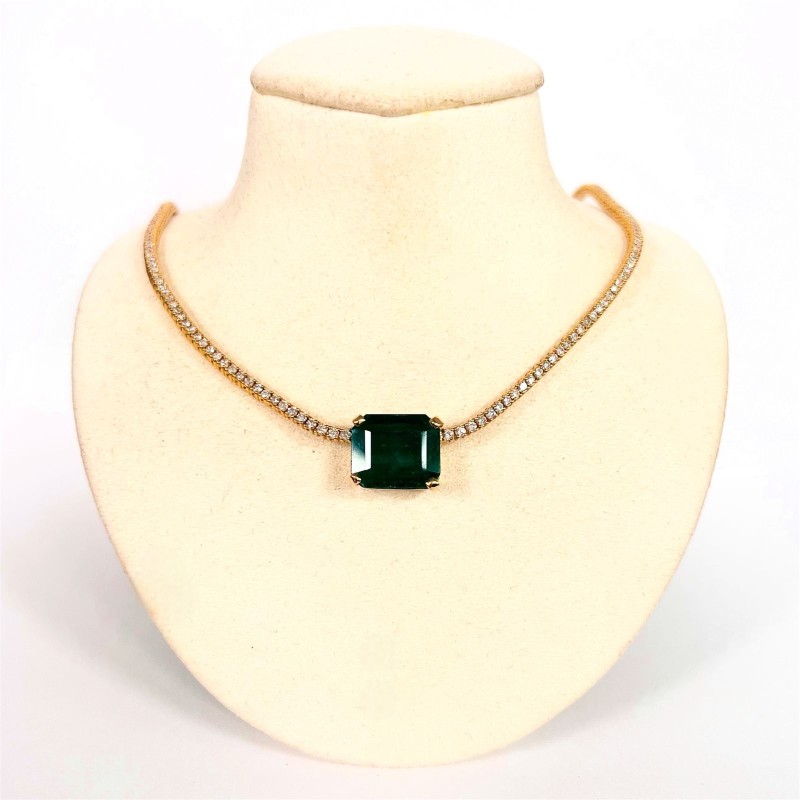 Gargantilla Tennis De Diamantes Con Esmeralda – Victoria Fine Jewelry