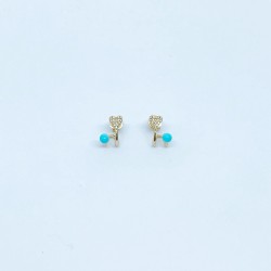 Arete Doble Corazón Con Turquesa – Victoria Fine Jewelry