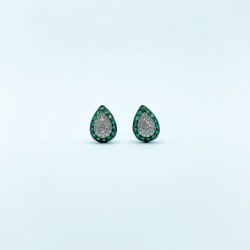 Arete Gota Diamantes Pave y Halo De Esmeraldas – Victoria Fine Jewelry