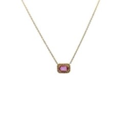 Collar Cuadro De Zafiro Rosa Con Halo De Diamantes – Victoria Fine Jewelry