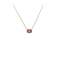 Collar Cuadro De Zafiro Rosa Con Halo De Diamantes – Victoria Fine Jewelry